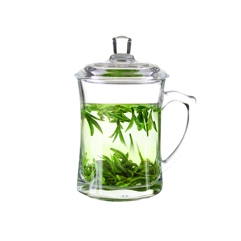 青苹果无铅耐热玻璃杯带盖加厚泡茶水杯家用办公杯子带把茶杯盖杯