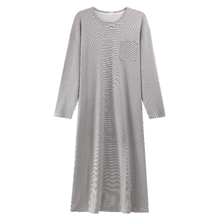 宜而爽纯棉睡裙女长袖薄款宽松睡衣裙春季中长款全棉连衣裙家居服