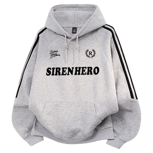 美式复古三条杠连帽卫衣女秋冬加绒加厚宽松慵懒风hiphop潮牌外套