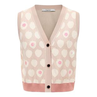 tanni新款波点草莓甜美百搭短款提花针织背心马甲TM11KN031A