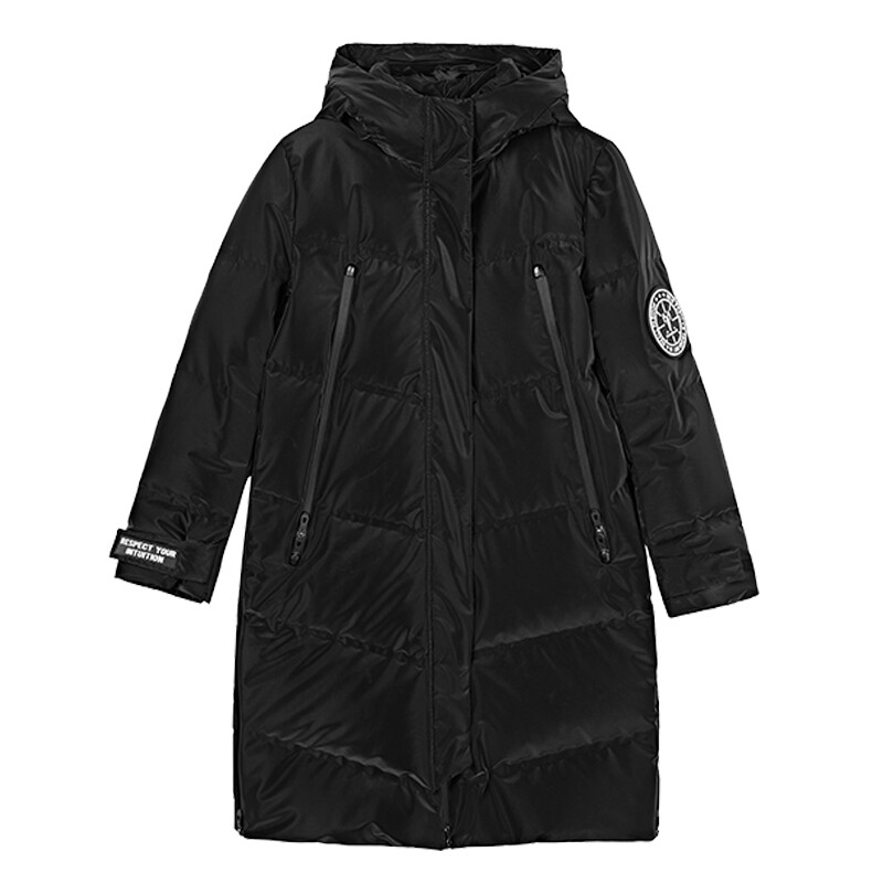 sdeer圣迪奥童装高领连帽字母光面长款羽绒服S204C2401