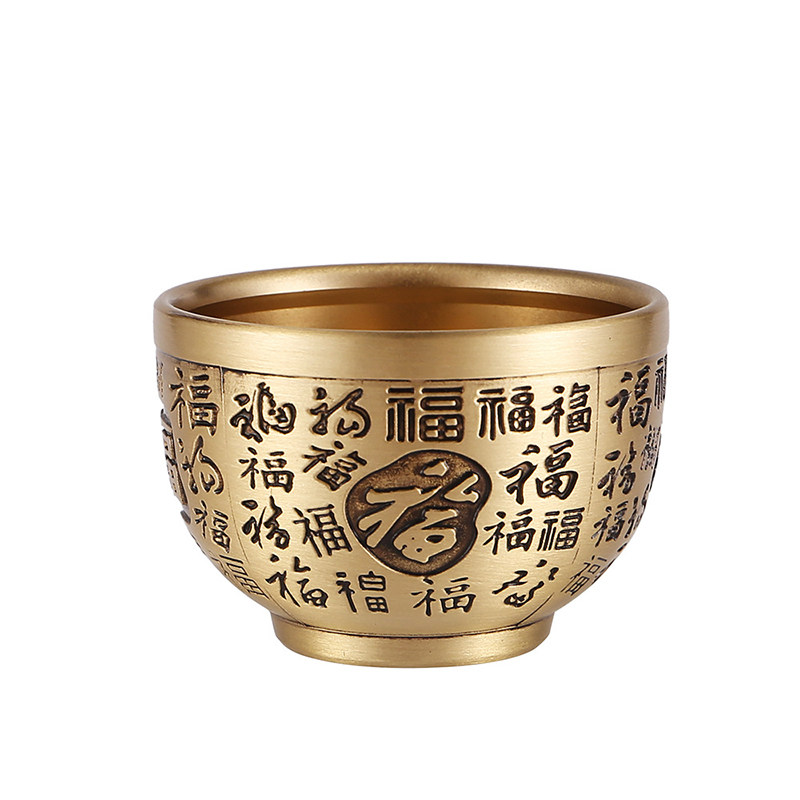 真铜茶碗纯铜浮雕百福茶杯黄铜小碗茶一套全铜酒碗酒杯二两一口杯