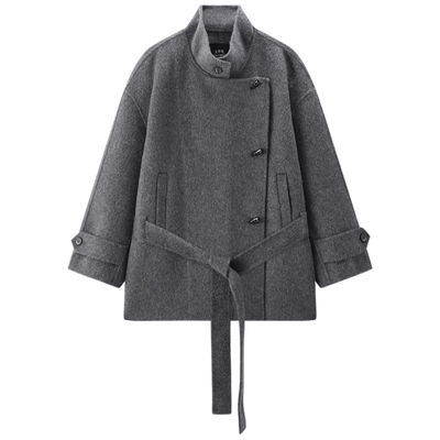 【商场同款】太平鸟羊驼毛双面呢一手长牛角扣大衣女A1AAF421Y