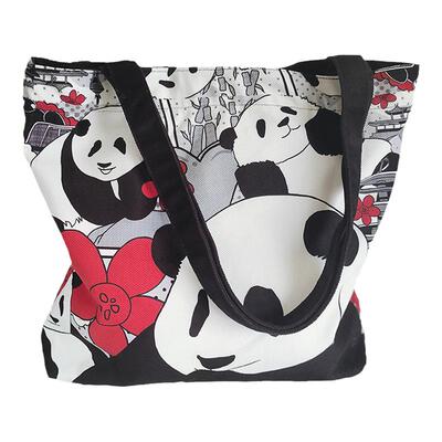 熊猫花花帆布包印花手提包