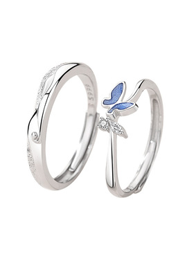 沧海蝴蝶情侣对戒999纯银一对