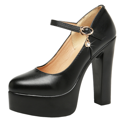 真皮黑色高跟鞋不累脚职业旗袍走秀鞋女模特鞋大码粗跟2025年新款