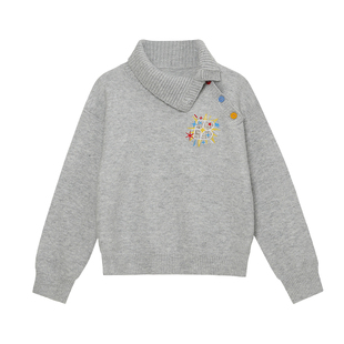 BIPOLAR女款斜领彩色纽扣针织时尚休闲情侣宽松保暖毛衣秋冬新款