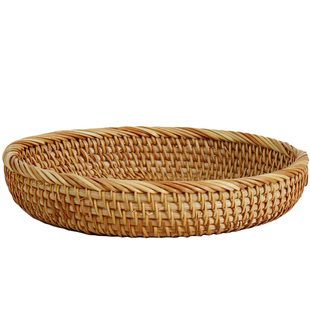 梵鱼越南编织竹编水果盘藤编水果篮客厅圆形零食盘草编日式托盘