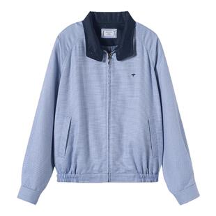 三所vintage 限量新色 复古率性时髦蓝格子短款哈林顿夹克外套春