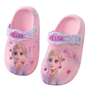 迪士尼艾莎公主洞洞鞋夏季儿童拖鞋女童室内外穿可爱包头透气凉鞋