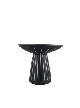 简约黑色高脚条纹塔雁盘树脂摆件