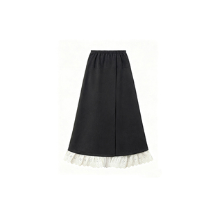 深灰色蕾丝花边毛呢裙裤女秋冬新款胖妹妹mm遮胯显瘦阔腿休闲裤子