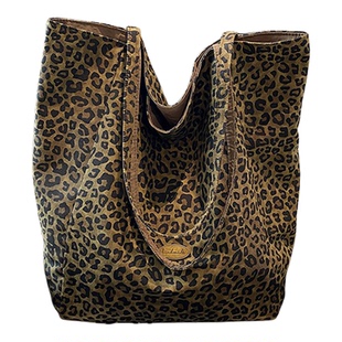 豹纹帆布包包升级双面可用慵懒休闲学院风大容量托特包上学通勤包