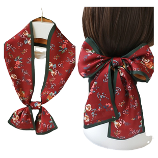 红色碎花长条方巾小丝巾女春秋网红绑包发带丝带飘带脖子装饰领带