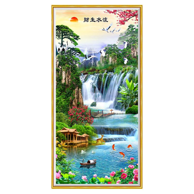 玄关自粘装饰画墙贴画过道走廊竖版山水贴画风景墙纸防水中式壁画