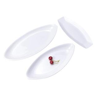 纯白色陶瓷长条形鱼盘寿司盘大号酒店蒸鱼盘餐厅饭店餐具船形盘子