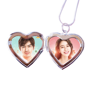 925银定制照片项链放相片吊坠男女心形LOVE相框相盒生日礼物送链