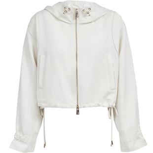 ONLY2026春季新款纯色连帽实用双向拉链落肩宽松开衫风衣外套女