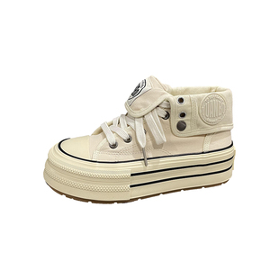 七七主人家 厚底增高帆布鞋女高帮冬季加绒棉鞋女鞋子女百搭板鞋