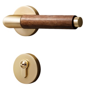 复古卧室门锁古铜色室内房间木门门把手磁吸胡桃木中古风房门锁