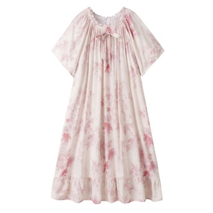 胖mm200斤甜美中长人造棉绸睡裙女夏季薄款大码孕妇睡衣裙可外穿