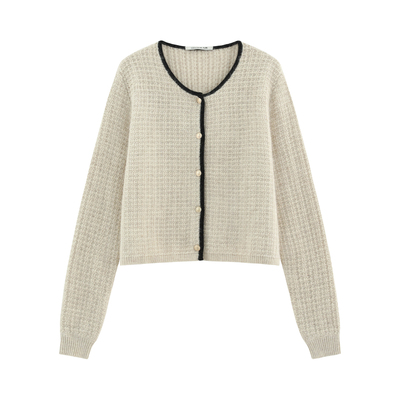 立体纹理感撞边小香开衫