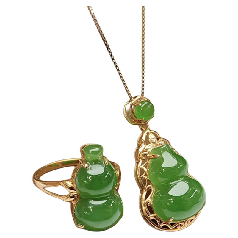 原创设计和田玉金镶玉套装送老婆