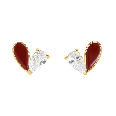 DODOGOGO红色爱心耳钉女小巧精致