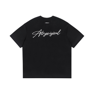 ATRY花体刺绣短袖T恤男款夏季宽松复古情侣半袖美式高街圆领上衣