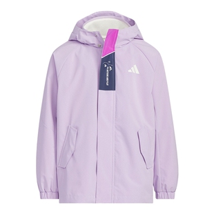adidas阿迪达斯春季拒水运动休闲连帽外套女大童梭织夹克 KC0213