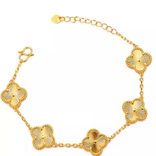 新款黄金手链999足金包银四叶草五花手链女24K金小众仿真精致手饰