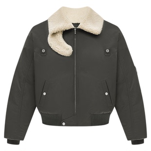 HONORE古月 进口波兰95白鸭绒 短款百搭 拼接羊毛领飞行员夹克