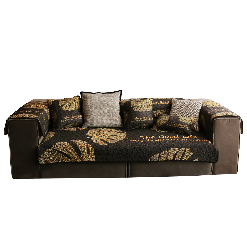 北欧式黑金花卉轻奢布艺沙发垫防滑四季通用现代简约皮沙发坐垫套