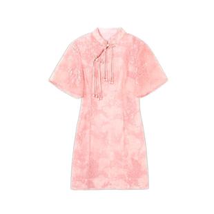 MISSCOCOON游园记孔雀新中式连衣裙斜襟旗袍领蕾丝绣花春款