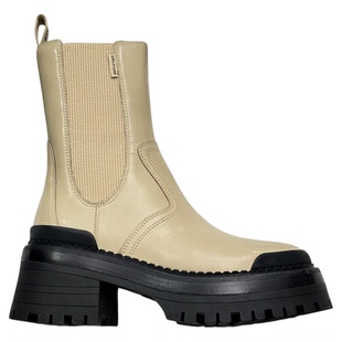 SL露娜女鞋圆头方跟松紧带切尔西靴套筒瘦瘦靴真皮烟筒靴SL322103