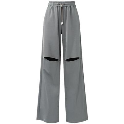 CALVINLUO 24新品 膝盖破洞直筒卫裤 灰色/黑色