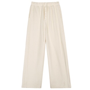 落落狷介 针织阔腿裤女冬季流行风格2024新款小个子白色宽松裤子