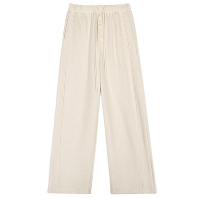 落落狷介高腰系带白色针织裤