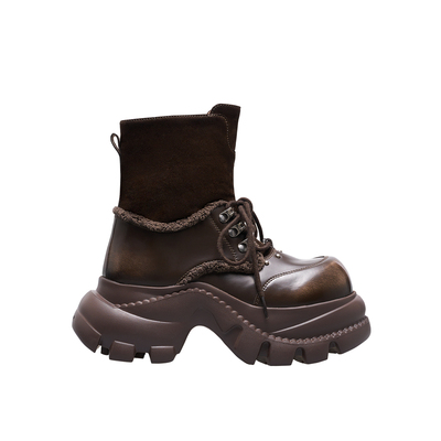 knkw棕色复古英伦风马丁靴女款