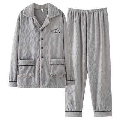 都市丽人男士法兰绒加绒加厚睡衣