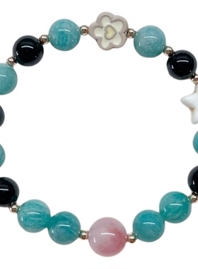 雅聿原创天然天河石黑玛瑙樱花玉髓星星手串招财招桃花勇气少女风