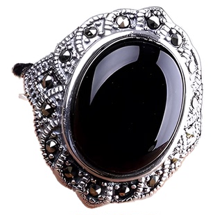 复古大气S925纯银蓝砂石戒指女马克赛石玉髓玛瑙泰银指环开口时尚