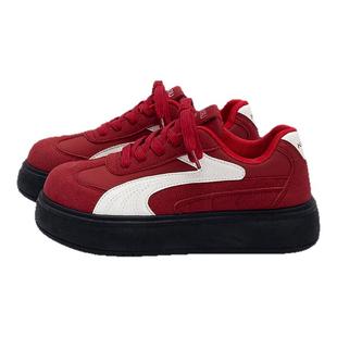 环球红色厚底德训鞋女2025新款秋季百搭休闲鞋子女鞋时尚轻便板鞋