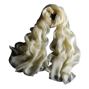 时尚正品围脖浅乳黄色真丝丝巾女桑蚕丝围巾春秋冬季保暖纱巾披肩