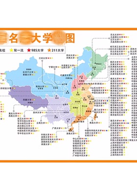 全国985211高校分布图重点大学地图高中班级教室文化墙贴励志画三