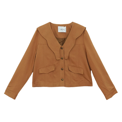 it'real瑞尔春季新款复古长袖设计感波浪翻领休闲外套上衣女装