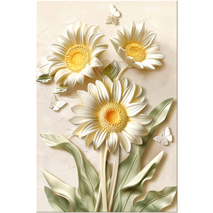 奶油风客厅装饰画向日葵花卉肌理感挂画郁金香高级感入户玄关壁画
