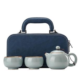 汝窑茶具小套装一壶两杯二人功夫茶家用泡茶壶茶杯便携包户外旅行
