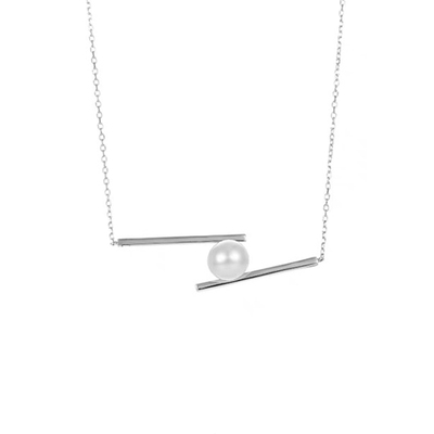 坠落造型感天然珍珠纯银项链饰品