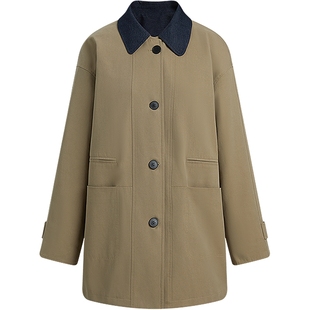 KBNE巴恩风中长款卡其色风衣女2026春季新款翻领长袖气质大衣外套